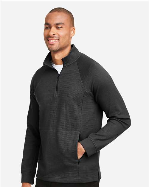 North End NE200 Men's Rhythm Waffle Quarter-Zip Pullover - Black - model side