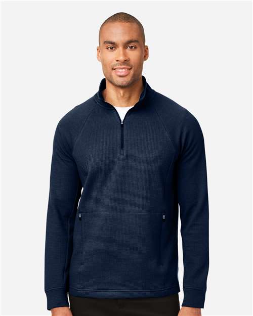 North End NE200 Men's Rhythm Waffle Quarter-Zip Pullover - Classic Navy - model front