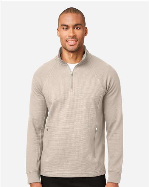 North End NE200 Men's Rhythm Waffle Quarter-Zip Pullover - Oatmeal - model front