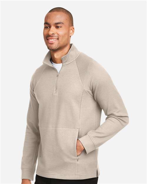 North End NE200 Men's Rhythm Waffle Quarter-Zip Pullover - Oatmeal - model side