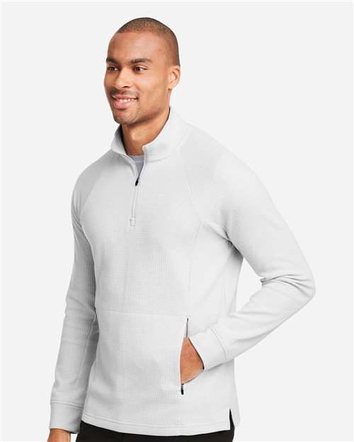 North End NE200 Men's Rhythm Waffle Quarter-Zip Pullover - Platinum - model side