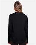 North End NE400W Women's JAQ Stretch Performance V-Neck Snap Pullover - Black - model back