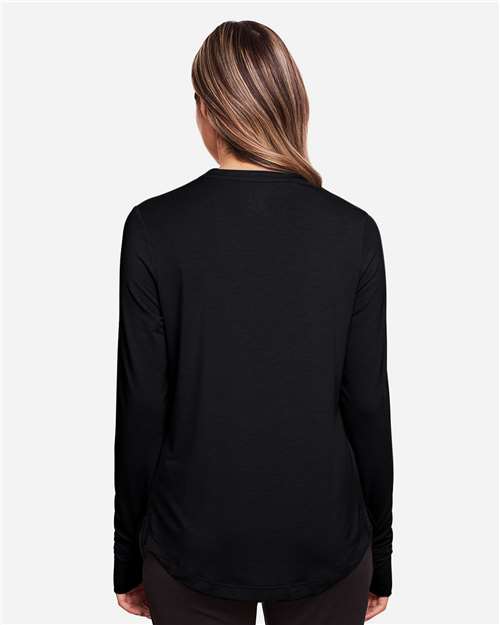 North End NE400W Women's JAQ Stretch Performance V-Neck Snap Pullover - Black - model back