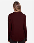 North End NE400W Women's JAQ Stretch Performance V-Neck Snap Pullover - Burgundy - model back