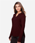 North End NE400W Women's JAQ Stretch Performance V-Neck Snap Pullover - Burgundy - model side