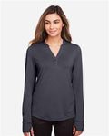 North End NE400W Women's JAQ Stretch Performance V-Neck Snap Pullover - Carbon - model front