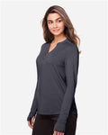 North End NE400W Women's JAQ Stretch Performance V-Neck Snap Pullover - Carbon - model side