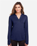 North End NE400W Women's JAQ Stretch Performance V-Neck Snap Pullover - Classic Navy - model front
