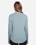 North End NE400W Women's JAQ Stretch Performance V-Neck Snap Pullover - Opal Blue - model back