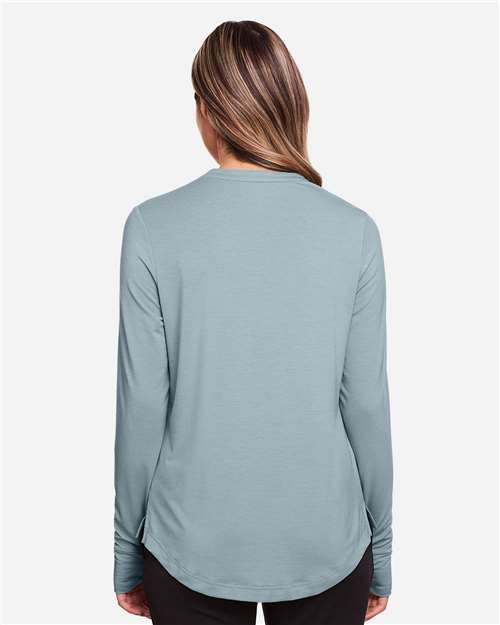 North End NE400W Women's JAQ Stretch Performance V-Neck Snap Pullover - Opal Blue - model back