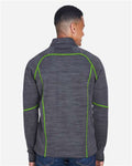 North End 88697 Men's Flux Mélange Bonded Fleece Jacket - Carbon/ Acid Green - model back