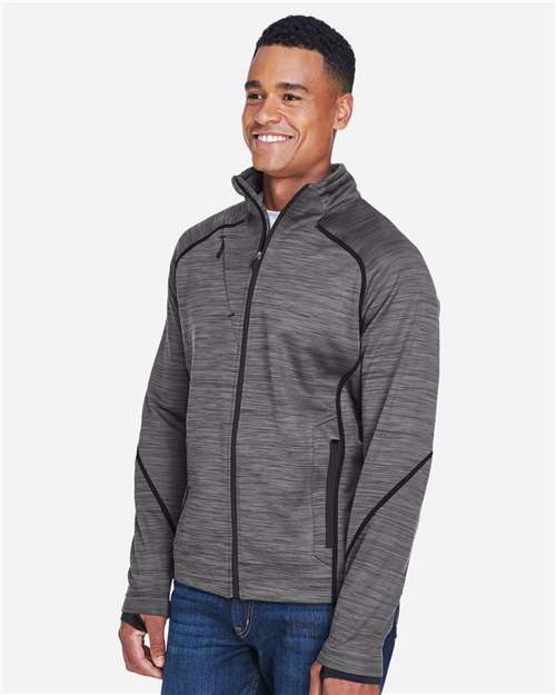 North End 88697 Men's Flux Mélange Bonded Fleece Jacket - Carbon/ Black - model side