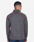 North End 88697 Men's Flux Mélange Bonded Fleece Jacket - Carbon/ Olympic Red - model back