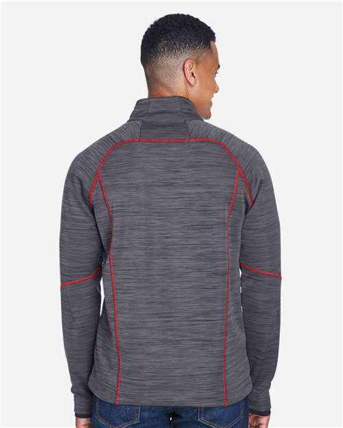 North End 88697 Men's Flux Mélange Bonded Fleece Jacket - Carbon/ Olympic Red - model back