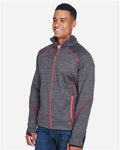 North End 88697 Men's Flux Mélange Bonded Fleece Jacket - Carbon/ Olympic Red - model side