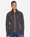 North End 88697 Men's Flux Mélange Bonded Fleece Jacket - Carbon/ Orange Soda - model front