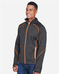 North End 88697 Men's Flux Mélange Bonded Fleece Jacket - Carbon/ Orange Soda - model side