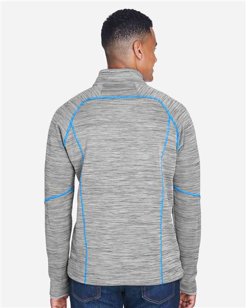 North End 88697 Men's Flux Mélange Bonded Fleece Jacket - Platinum/ Olympic Blue - model back