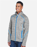 North End 88697 Men's Flux Mélange Bonded Fleece Jacket - Platinum/ Olympic Blue - model side