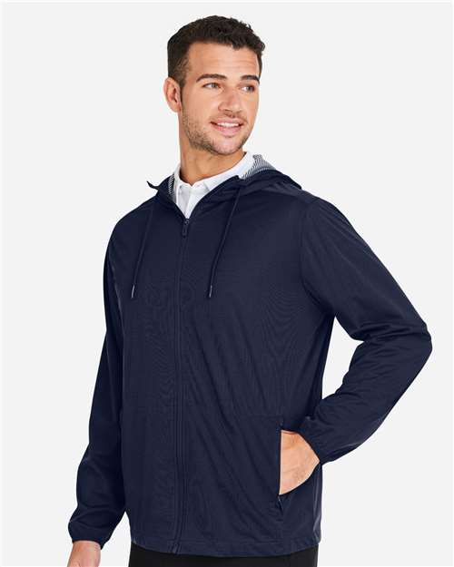 North End NE75 Men's Network Lightweight Jacket - Classic Navy Heather - model side