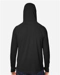 North End NE105 Unisex JAQ Stretch Performance Hooded Long Sleeve T-Shirt - Black - model back