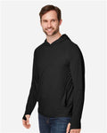 North End NE105 Unisex JAQ Stretch Performance Hooded Long Sleeve T-Shirt - Black - model side