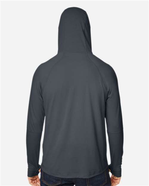 North End NE105 Unisex JAQ Stretch Performance Hooded Long Sleeve T-Shirt - Carbon - model back
