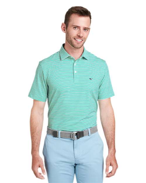 vineyard vines G011145 Men's Heathered Winstead Sankaty Polo - Antigua Green - model front