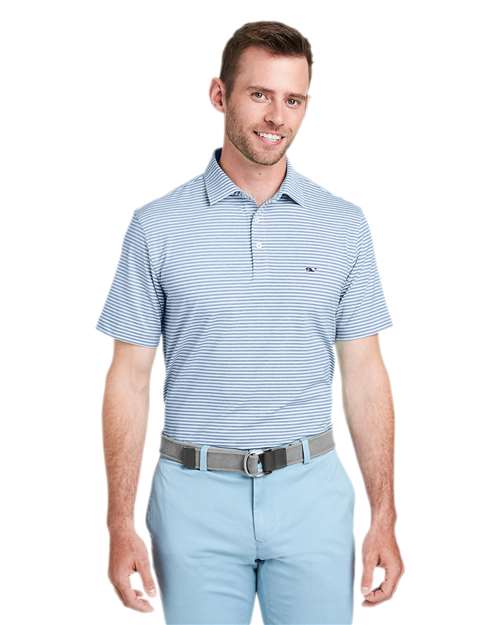 vineyard vines G011145 Men's Heathered Winstead Sankaty Polo - Ocean Breeze - model front