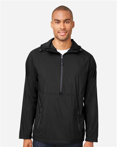 North End NE810 Men's Aura Lightweight Packable Anorak - Black/ Carbon - model front