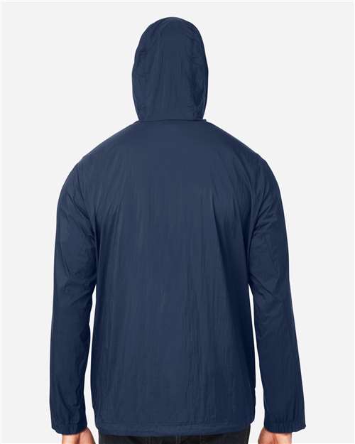 North End NE810 Men's Aura Lightweight Packable Anorak - Classic Navy/ Carbon - model back
