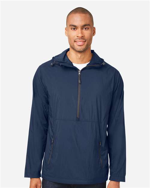 North End NE810 Men's Aura Lightweight Packable Anorak - Classic Navy/ Carbon - model front