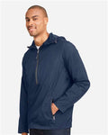 North End NE810 Men's Aura Lightweight Packable Anorak - Classic Navy/ Carbon - model side