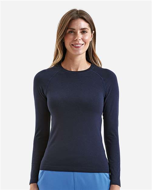 Onna NN370 Women's Unstoppable Long Sleeve Fresh Underscrub Base Layer T-Shirt - Navy Heather - model front