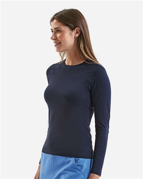 Onna NN370 Women's Unstoppable Long Sleeve Fresh Underscrub Base Layer T-Shirt - Navy Heather - model side