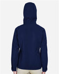 North End 78166 Women's Prospect Two-Layer Fleece Bonded Soft Shell Hooded Jacket - Classic Navy - model back
