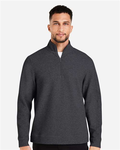 North End NE725 Men's Spirit Textured Quarter-Zip Pullover - Black Heather  - model front
