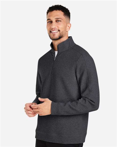 North End NE725 Men's Spirit Textured Quarter-Zip Pullover - Black Heather  - model side