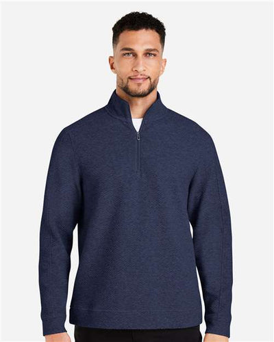 North End NE725 Men's Spirit Textured Quarter-Zip Pullover - Classic Navy Heather - model front
