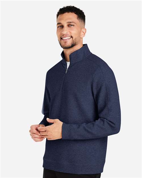 North End NE725 Men's Spirit Textured Quarter-Zip Pullover - Classic Navy Heather - model side
