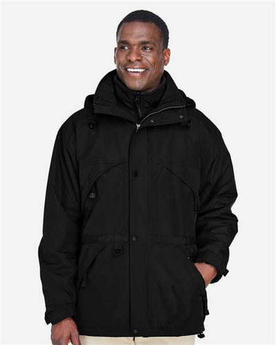 North End 88007 Men's 3-in-1 Parka with Dobby Trim - Black - model front