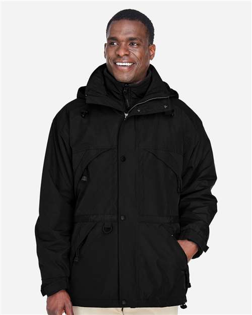 North End 88007 Men's 3-in-1 Parka with Dobby Trim - Black - model front