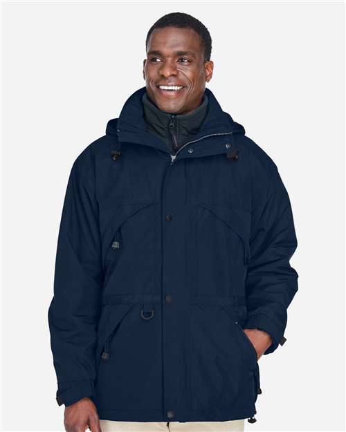North End 88007 Men's 3-in-1 Parka with Dobby Trim - Midnight Navy - model front