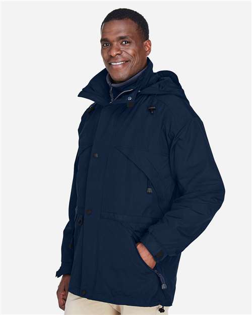 North End 88007 Men's 3-in-1 Parka with Dobby Trim - Midnight Navy - model side