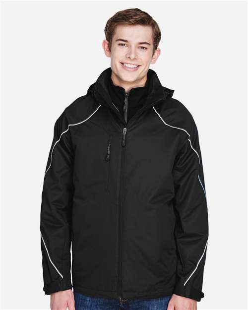 North End 88196 Men's Angle 3-In-1 Jacket with Bonded Fleece Liner - Black - model front