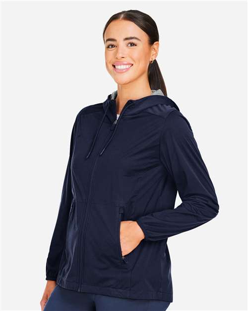 North End NE75W Women's Network Lightweight Jacket - Classic Navy Heather - model side