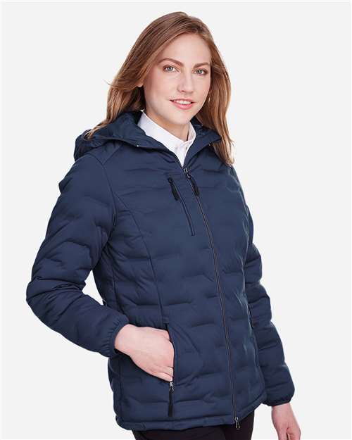 North End NE708W Women's UTK SubDown Loft Puffer Jacket - Classic Navy/ Carbon - model side