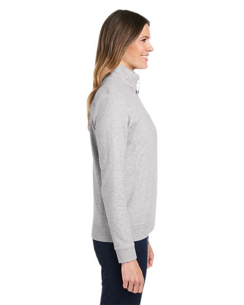 vineyard vines K002795 Women’s Collegiate Shep Quarter-Zip Sweatshirt - Grey Heather - model side
