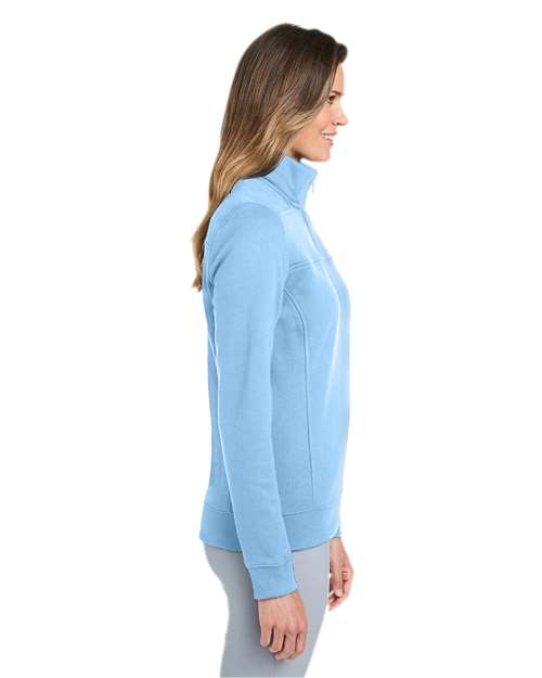 vineyard vines K002795 Women’s Collegiate Shep Quarter-Zip Sweatshirt - Jake Blue - model side