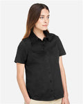 Harriton M585W Women's Advantage IL Short Sleeve Dress Shirt - Black - model side